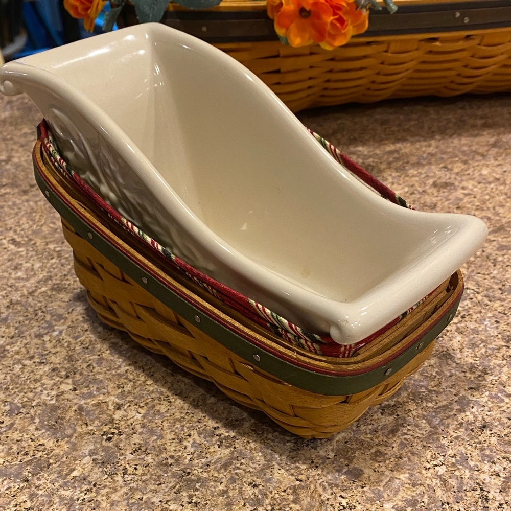 Longaberger Sleigh Basket Liner Protector Ivory Nature’s Garland Dish Christmas